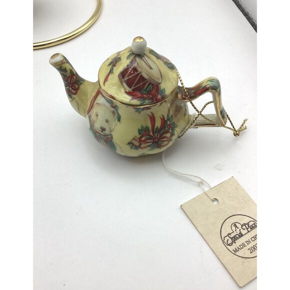2003 Teapot Ornaments By A Special Place-Porcelain, Gold Trim-Christmas 4-NOS - Picture 4 of 7